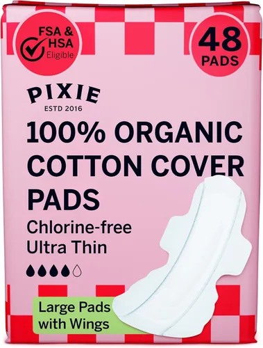 Vista 10 de Pixie - Almohadillas posparto ultra finas de algodón orgánico para mujer, absorción extra abundante con alas, a prueba de fugas, hipoalergénicas