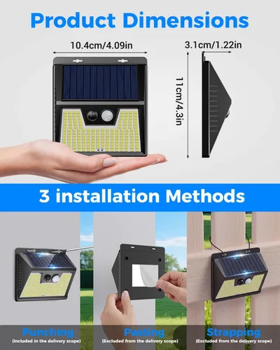 Vista 6 de Peasur Luces Solares para Exteriores con Sensor de Movimiento, 140 LED Luz Solar Alimentada por Energía Solar para Cerca Impermeable, 3 Modos