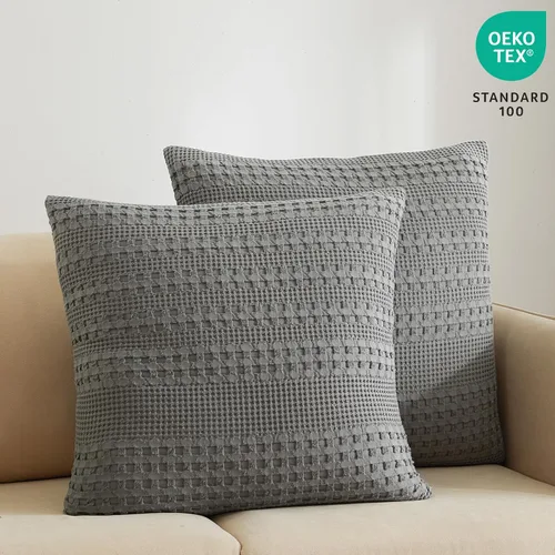 Vista 3 de PHF Fundas de almohada 100% algodón con tejido de gofre de 24 x 24 pulgadas, paquete de 2 fundas cuadradas para decoración elegante del hogar, sin