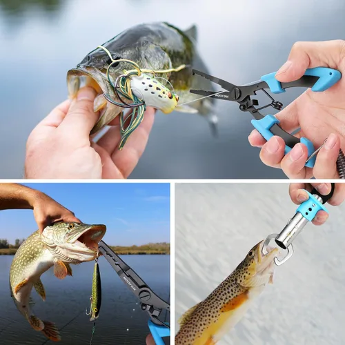 Vista 7 de Mossy Oak Fishing Tools Kit- Fishing Plier, Fish Lip Gripper, Multifunctional Fishing Hook Remover with Lanyards Sheath, Saltwater Resistant Fishing