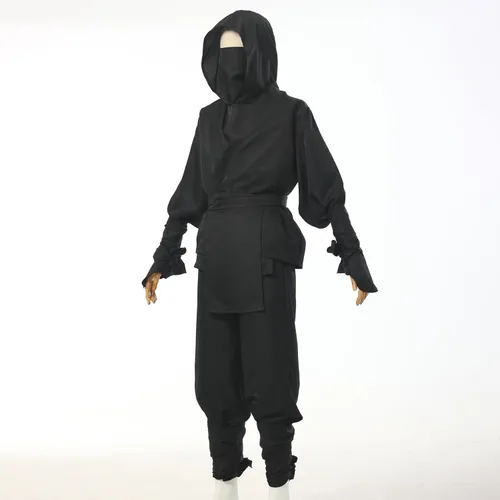 Vista 4 de GRACEART Disfraz de ninja negro para hombre, uniforme de espadachín samurái japonés, traje de cosplay de Halloween