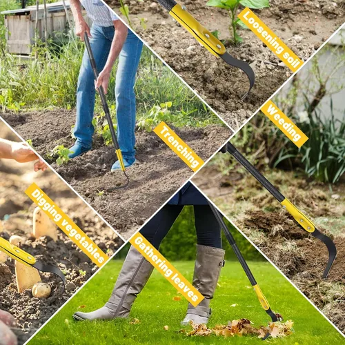 Vista 7 de Herramienta de azada de jardín, 77 pulgadas en forma de L, herramientas de jardín con mango largo ajustable para desmalezar, aflojar la tierra