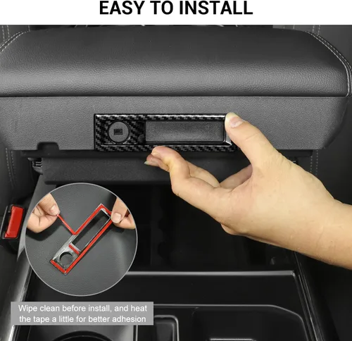 Vista 6 de Jimen Compatible con Ford F150 2021-2023, consola central reposabrazos caja interruptor botón cubierta marco (fibra de carbono)
