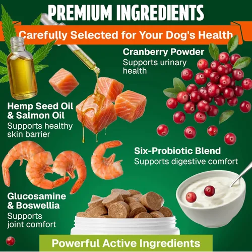 Vista 3 de Vitaminas y suplementos para perros, 250 masticables, multivitamínicos 26 en 1, masticables suaves con glucosamina, condroitina, probióticos, Omega