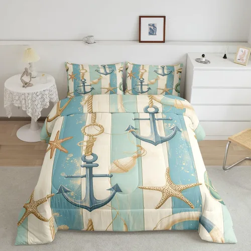 Vista 24 de Erosebridal Blue Ocean - Juego de edredón tamaño individual Juego de ropa de cama de ballena delfín y tortuga marina para niños y niñas, juego