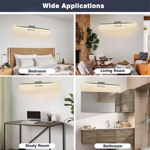 Vista 4 de Lámpara LED de tocador de baño de 36 pulgadas, níquel cepillado Dimmable 36W 3000K Warm White, Over Mirror Light Fixture, Modern Wall Sconce for