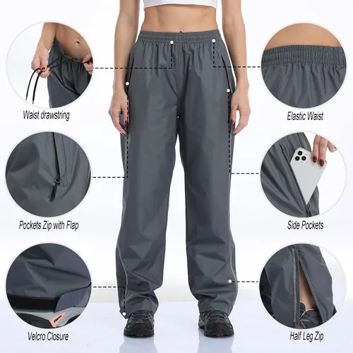 Vista 2 de Ourcan Pantalones de lluvia para mujer impermeables ligeros transpirables senderismo ciclismo al aire libre con bolsillo