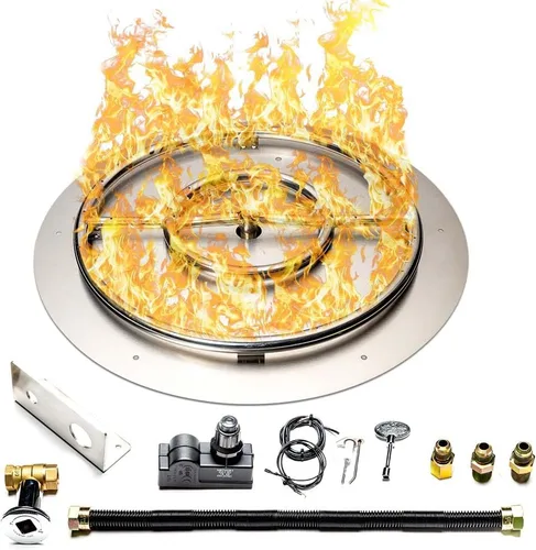 Vista 40 de Kit de sartén y anillo de acero inoxidable para quemador de hoguera, con encendido por chispa para fogatas de propano líquido, sartén de 18