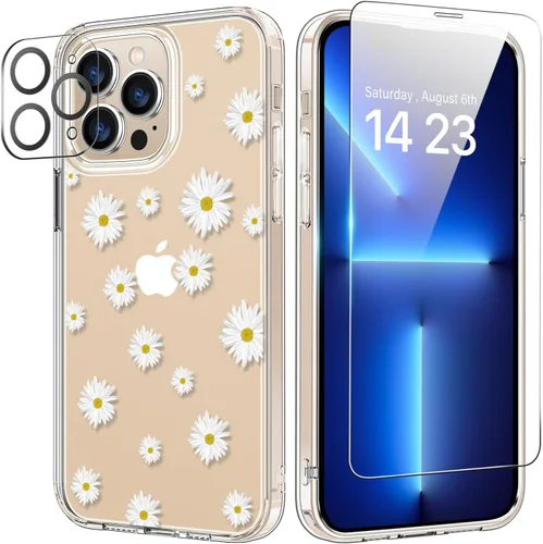Vista 38 de bicol Funda para iPhone 14 Plus con Protector de Pantalla y Lente de Cámara - Diseños Florales de Moda para Mujeres y Niñas - Funda Transparente