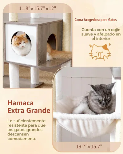 Vista 9 de Heybly Árbol para Gatos, Torre Alta de Madera de 70.5 Pulgadas para Gatos Grandes de Interior con Estructura Extra Estable, Muebles Modernos