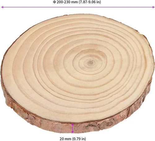 Vista 2 de Paquete de 4 rebanadas redondas de madera rústica de 8 a 9 pulgadas, sin terminar, ideal para bodas, centros de mesa y manualidades