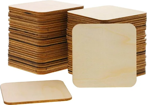Vista 10 de Paquete de 60 cuadrados de madera de 2 x 2 para manualidades, recortes de madera sin terminar de 0.098 in con esquinas redondeadas
