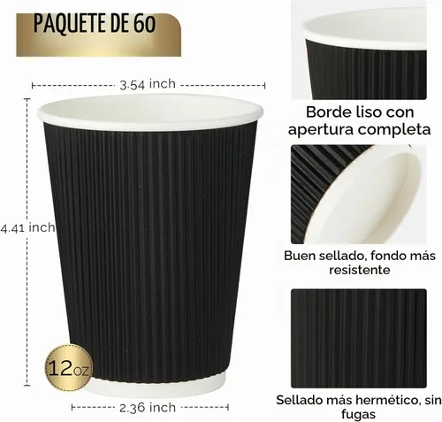 Vista 2 de JollyPack Tazas de café de papel desechables, 12 onzas, paquete de 60