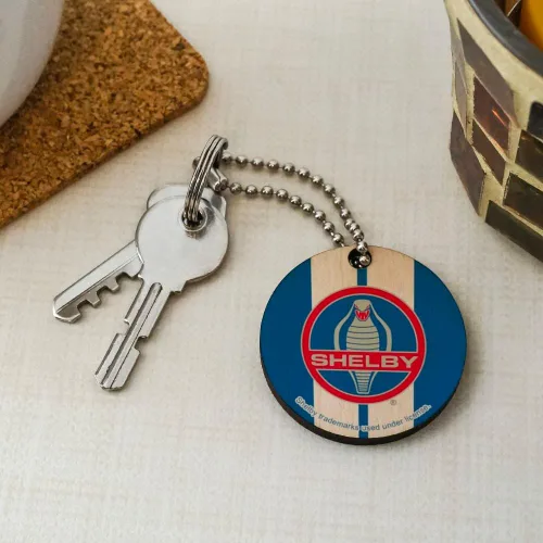 Vista 2 de Shelby Cobra Vintage Logo Wood Wooden Round Keychain Key Chain Ring
