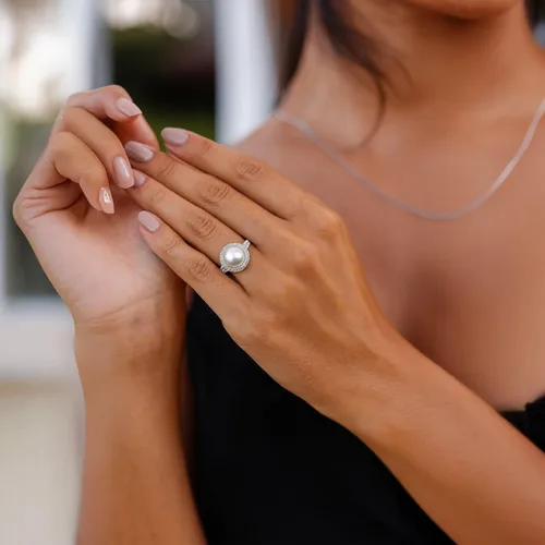 Vista 4 de The Pearl Source Real Freshwater Pearl Ring for Women, Genuine Cultured Freshwater Pearls, Fine Jewelry Gift