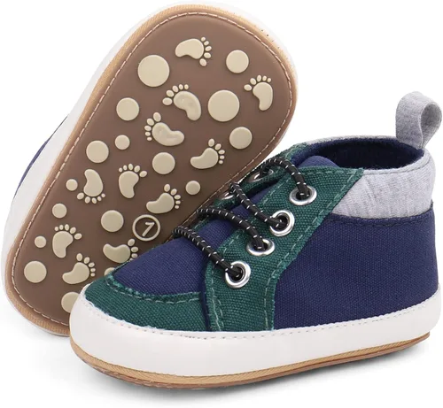 Vista 5 de ESTAMICO Tenis para bebés y niños, antideslizantes, para primer andador, suela de goma suave, zapatos de lona