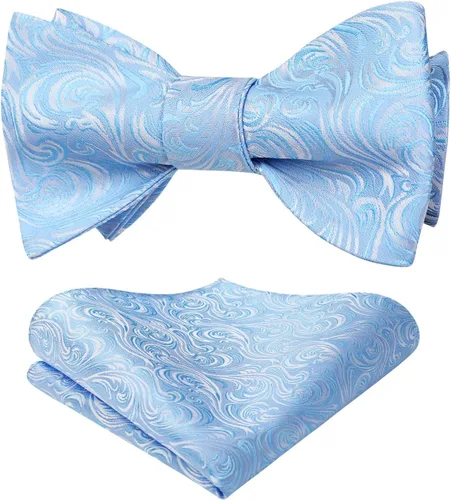 Vista 126 de HISDERN Pajaritas para hombre, corbatín de cachemira para hombre, corbata de lazo y bolsillo cuadrado, juego formal de esmoquin para boda