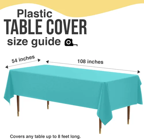 Vista 2 de Exquisite Mantel rectangular de plástico de alta calidad, 66% más grueso, 0.5 mil, paquete de 6 manteles desechables color aguamarina de 54 x 108
