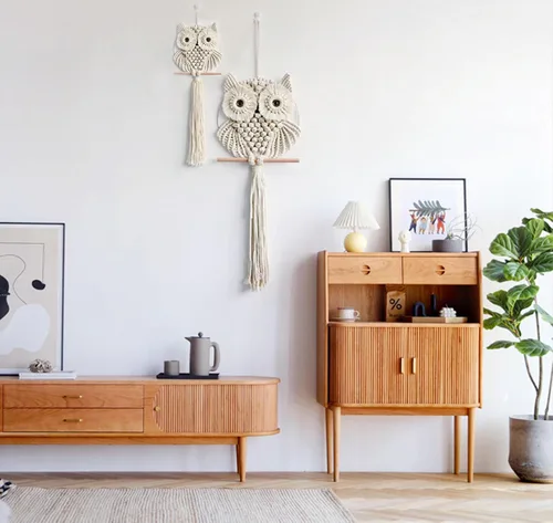 Vista 6 de Achart Colgante de Pared de Macramé de Búho - Tapiz Bohemio Tejido a Mano - Decoración de Pared de Macramé - Decoración de Búho para Dormitorio