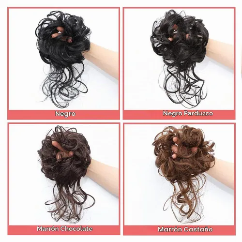 Vista 6 de KETHBE Moño desordenado, extensión de moños de pelo despeinado, banda elástica para el cabello, moño rizado para mujeres (negro)