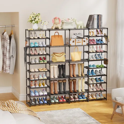 Vista 8 de Ekisemio Zapatero de 12 niveles alto, organizador de zapatos, gran capacidad para 34-50 pares, organizador de botas para entrada, armario, garaje