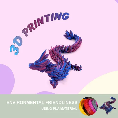 Vista 7 de PETBSNVB Dragón impreso en 3D de 12 pulgadas, dragón articulado, dragón de cristal, juguete antiestrés de dragón, decoración de oficina en casa Azul
