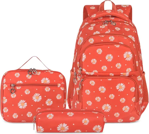 Vista 15 de goldwheat Mochilas impresas margaritas con paquete de almuerzo, estuche de lápices 3pcs, bolsa ligera resistente al agua para la escuela secundaria