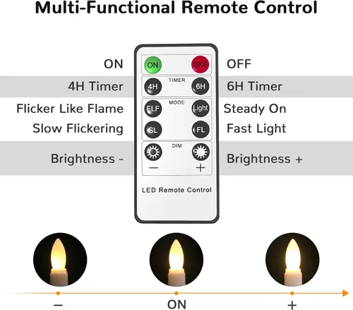 Vista 5 de PChero - Velas flotantes con temporizador remoto, paquete de 6 de 7.9 pulgadas, velas cónicas LED suspendidas que funcionan con pilas, candelabros 6