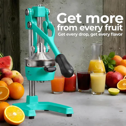 Vista 9 de Zulay Kitchen Exprimidor de hierro fundido, exprimidor manual resistente con coladores desmontables para una fácil limpieza, prensa de jugo