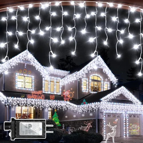 Vista 18 de 612 luces LED de Navidad de 60 pies con 136 caídas, 12 modos de iluminación, decoración navideña multicolor, luces centelleantes regulables 2-Varios