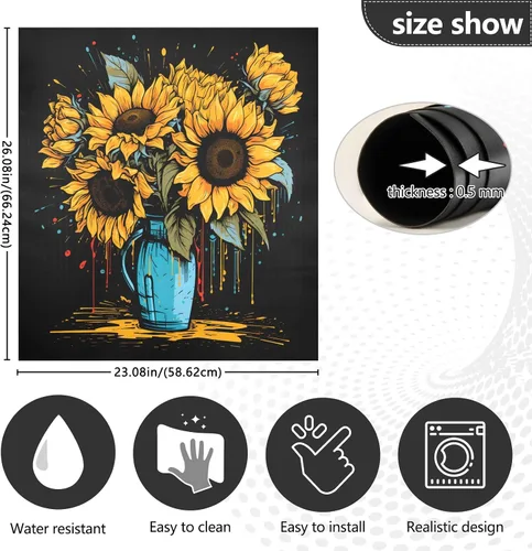 Vista 4 de Cubierta magnética de girasoles para lavavajillas, calcomanías magnéticas para lavavajillas, panel de calcomanías para el hogar, cocina, decoración