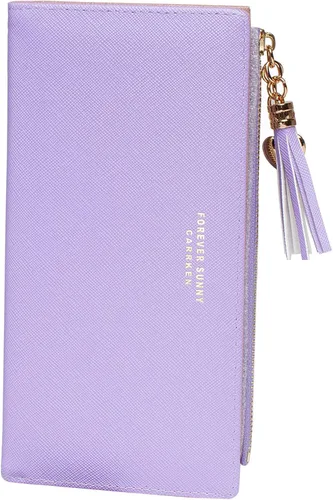 Vista 10 de Cartera delgada para mujer, bolso de mano, tarjetero con borla, bolsillo con cremallera Negro