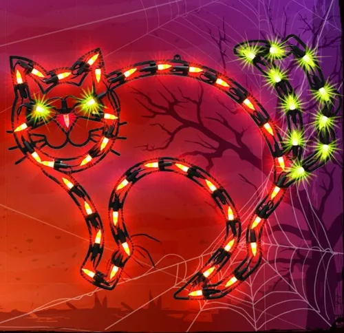 Vista 10 de LAMPHOME Decoraciones de Halloween – Silueta de ventana, linterna iluminada, telaraña, calavera, gato para fiesta, hogar, interior, adornos de mesa