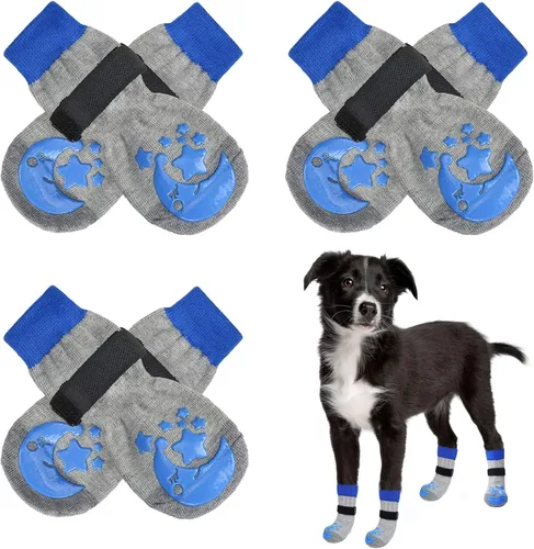 Vista 27 de BEAUTYZOO Calcetines antideslizantes para perros, zapatos de perro para pavimento frío/caliente, protectores de patas con empuñaduras, 3 pares