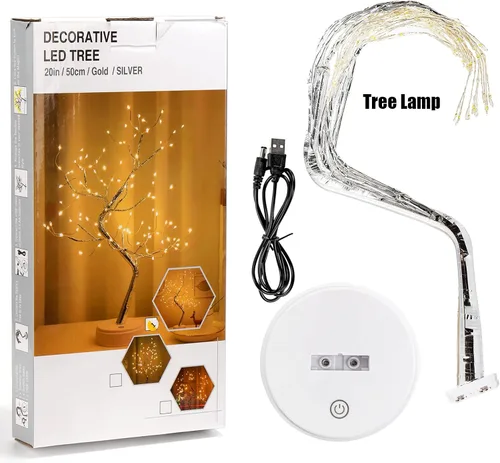 Vista 5 de Hbaushun - Luz de árbol de bonsái de mesa de 20 pulgadas, 108 luces LED de árbol de hadas, lámpara de árbol artificial, funciona con batería o USB