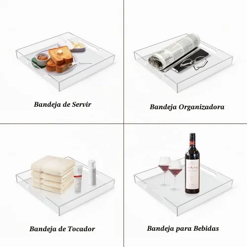 Vista 9 de Bandeja de acrílico para servir (12 x 12 x 2 pulgadas) con asas, a prueba de derrames, bandeja decorativa transparente para aperitivos, desayuno