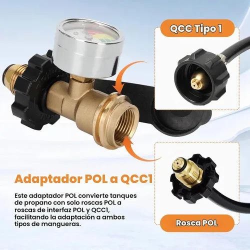 Vista 5 de Adaptador de medidor de tanque de propano de 100 libras que convierte la válvula de tanque POL LP a QCC1, medidor de propano actualizado para tanque