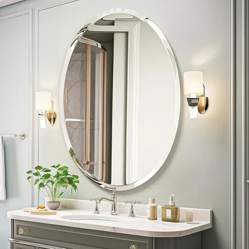 Vista 24 de Black Oval Bathroom Mirrors for Over Sink 24x32 Inch Oblong Vanity Mirror, Crystal-Clear HD Glass, Rust-Proof Aluminum Frame, Inner-Curved Decor