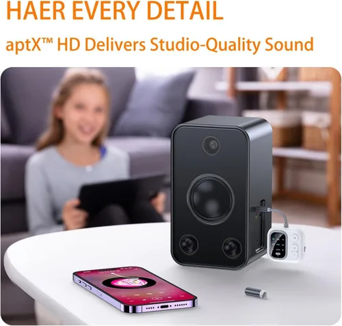 Vista 6 de Adaptador Bluetooth 5.3 para avión, compatible con 2 auriculares inalámbricos duales, aptX Adaptive 0.138 in AUX Jack Transmisor de audio
