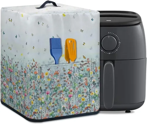 Vista 16 de Air Fryer Oven Dust Cover with Handle and Pocket, Easy Cleaning Electric Appliance Cover, Brown Flower Flor marrón (Brown Flower)