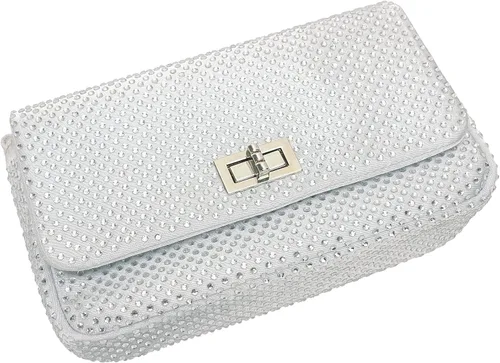 Vista 4 de Dexmay - Bolso clásico de cristal con solapa para fiesta, bolso de mano con diamantes de imitación
