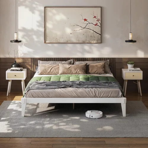 Vista 14 de Bme Chalipa Marco de Cama King de 14" - Plataforma de Cama de Madera Maciza - Marco de Cama de Carpintería Japonesa - Soporte de Listones de Madera