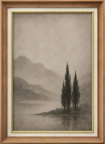 Vista 93 de MUDECOR Lienzo enmarcado prémium para pared, pinos nevados en bosque de invierno, ilustraciones modernas, arte contemporáneo, escénico, divertido