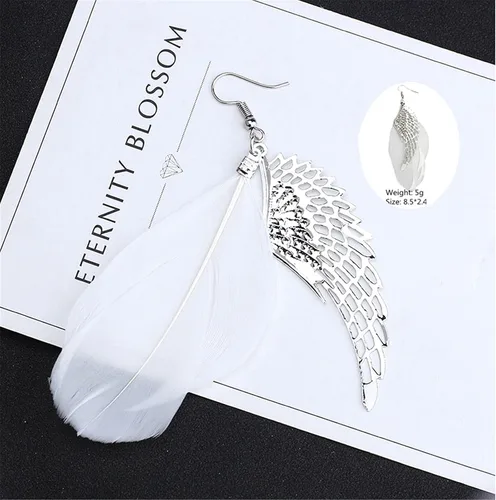 Vista 6 de ONLYJUMP Pendientes de alas de ángel con diseño de plumas para mujeres y niñas chapados en plata estilo bohemio con alas de hada ligeros colgantes