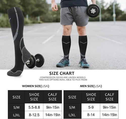 Vista 2 de hello momoya Calcetines de compresión para mujeres y hombres, calcetines de apoyo hasta la rodilla, enfermeras, embarazo, correr, volar, deportes