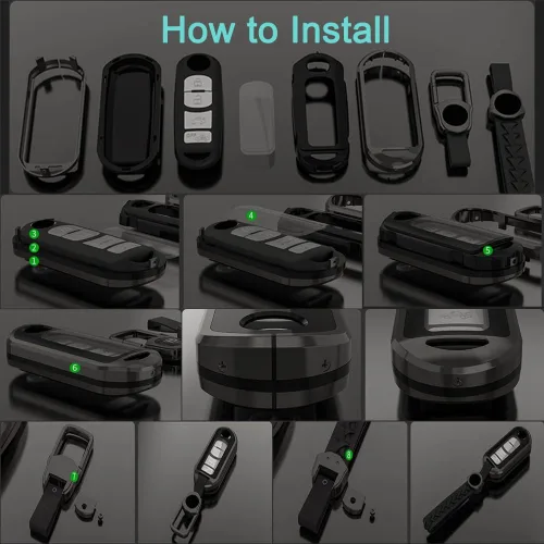 Vista 7 de Alloy Metal Key Fob Cover,2 Pack Compatible with Mazda 3 6 8 Miata MX-5 CX-3 CX-5 CX-7 CX-9 RX-8 Negro