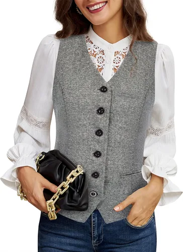 Vista 7 de KANCY KOLE Chaleco vintage para mujer, totalmente forrado, formal, de negocios, con botones, chaleco steampunk