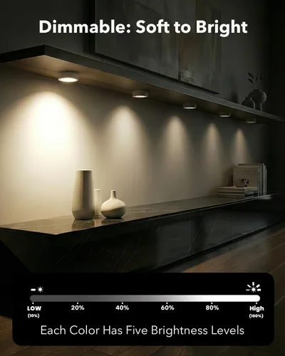 Vista 6 de Luces LED recargables de disco con control remoto, luces de botón con pilas de 2400mAh, luces adhesivas magnéticas para tocar, luz inalámbrica