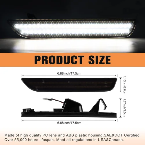 Vista 5 de Gempro Luces LED de Marcador Lateral Trasero para Ford Mustang 2010-2014, Lámparas de Parachoques Blancas con Lente Ahumada, 2PCS