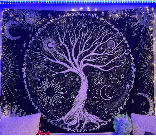 Vista 4 de Spenlife Tapiz del Árbol de la Vida en Blanco y Negro para Dormitorio, Tapices Espirituales Estéticos, Tapices de Árbol Estéticos, Tapiz Estético